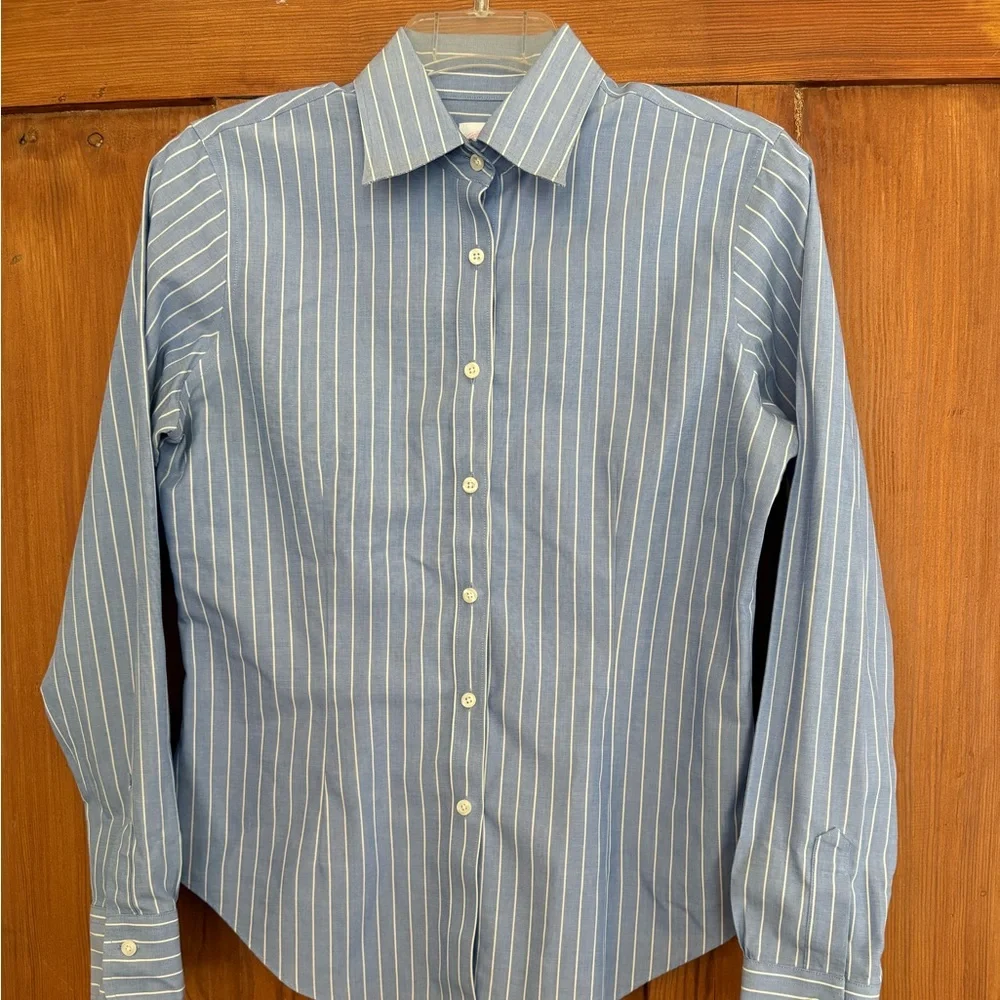 Brooks Brothers Blue and White Pinstripe Dress Shirt Non Iron Tailored Fit 6 - Picture 4 of 4